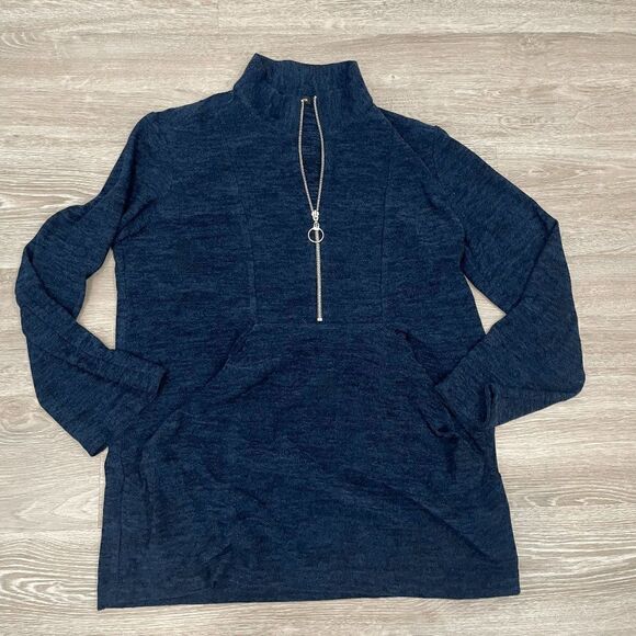 Robert Kitchen Womens Sweater Tight Knit Kangaroo Pockets Blue Size M - Picture 3 of 7